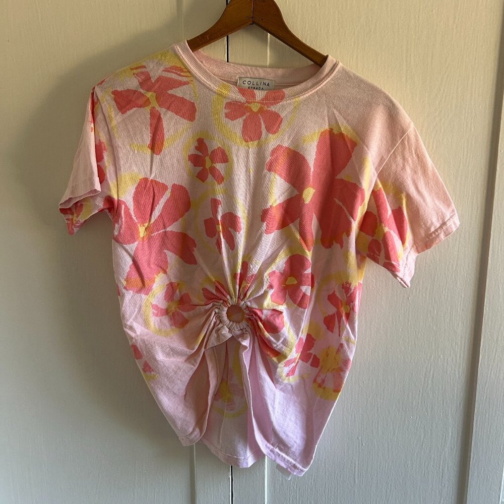 Collina Strada "Loopy Pink" Floral Ring Cropped Top (Sz S)